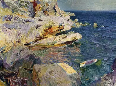 Rocks and White Boat, Javea Joaquin Sorolla